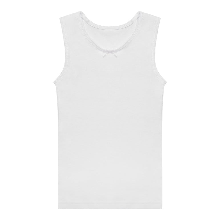 Buyless Fashion Big Girls Tagless Cami Scoop Neck Undershirts White Cotton Tank With Trim (8 Pack)