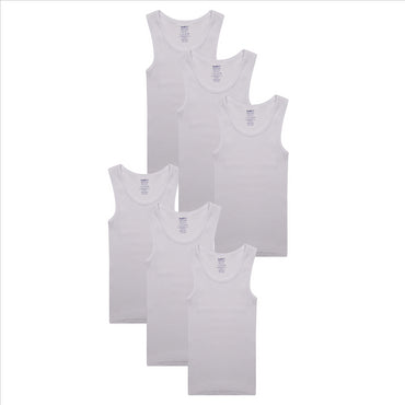 Buyless Fashion Boys Scoop Neck Tagless Undershirts Soft Cotton Tank Top (6 Pack)