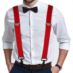 "Buyless Fashion Suspenders for Men - 48"" Adjustable Straps 1 1/4"" - X Back with Black Hooks"