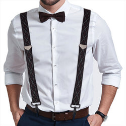 "Buyless Fashion Suspenders for Men - 48"" Adjustable Straps 1 1/4"" - X Back with Black Hooks"