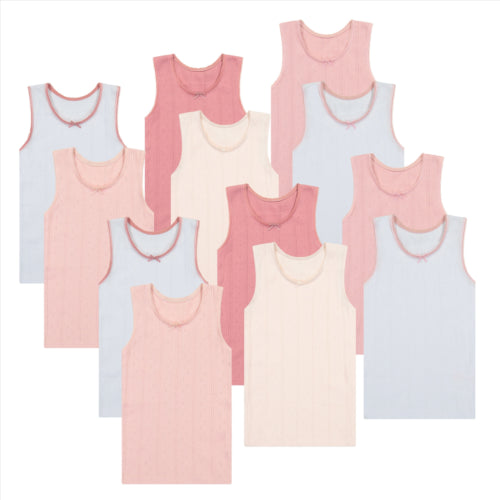Buyless Fashion Girls Tagless Cami Scoop Neck Undershirts Cotton Tank With Trim and Strap (12 Pack)