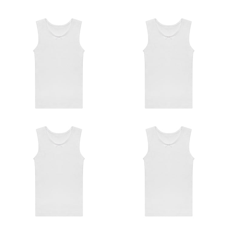 Buyless Fashion Big Girls Tagless Cami Scoop Neck Undershirts White Cotton Tank With Trim (8 Pack)