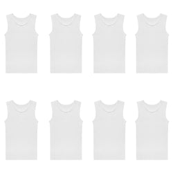 Buyless Fashion Big Girls Tagless Cami Scoop Neck Undershirts White Cotton Tank With Trim (8 Pack)