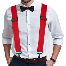 "Buyless Fashion Mens Suspenders - 48"" Elastic Adjustable Heavy Duty 2"" Wide - X Back With Black Hooks"