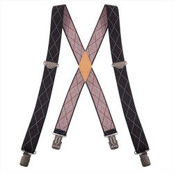 "Buyless Fashion Suspenders for Men - 48"" Adjustable Straps 1 1/4"" - X Back With Black Clips"