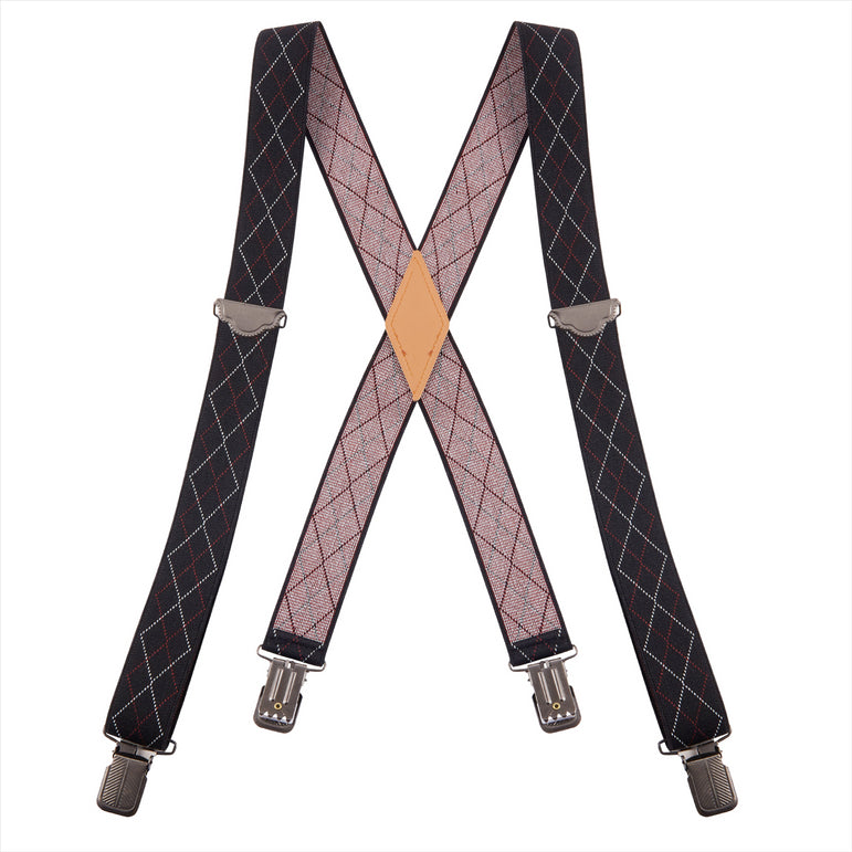 "Buyless Fashion Suspenders for Men - 48"" Adjustable Straps 1 1/4"" - X Back With Black Clips"