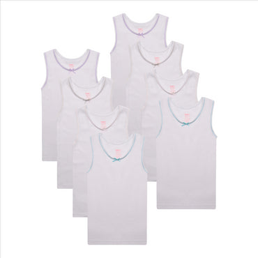 Buyless Fashion Girls Tagless Cami Scoop Neck Undershirts Cotton Tank With Trim and Strap (8 Pack)