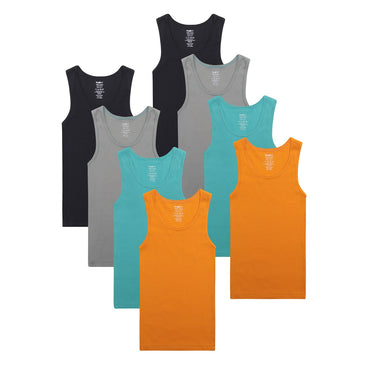 Buyless Fashion Boys Scoop Neck Tagless Undershirts Soft Cotton Tank Top (8 Pack)