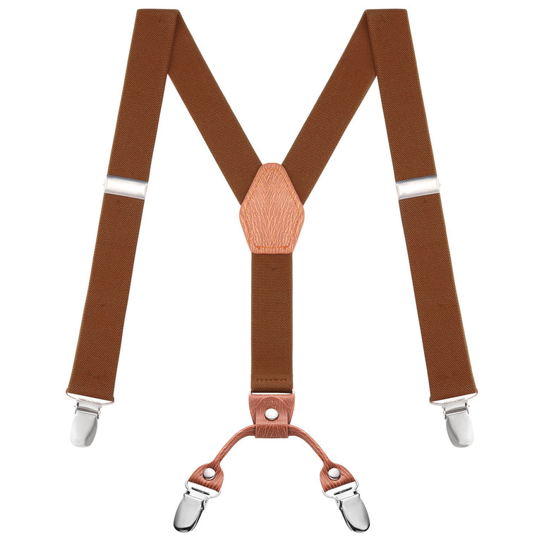 "Buyless Fashion Adjustable Suspenders for Kids - 26"" Elastic Straps 1"" - Leather Y Shape Back - 5151"
