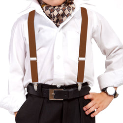 "Buyless Fashion Adjustable Suspenders for Kids - 26"" Elastic Straps 1"" - Leather Y Shape Back - 5151"