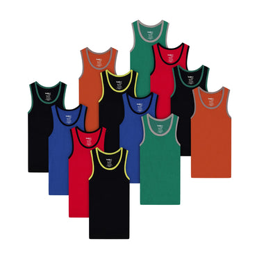 Buyless Fashion Boys Scoop Neck Tagless Undershirts Soft Cotton Tank Top (12 Pack)