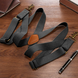 "Buyless Fashion Trucker Suspenders for Men - 48"" Elastic Adjustable Straps 1 1/4"" - X Back Utility Braces"