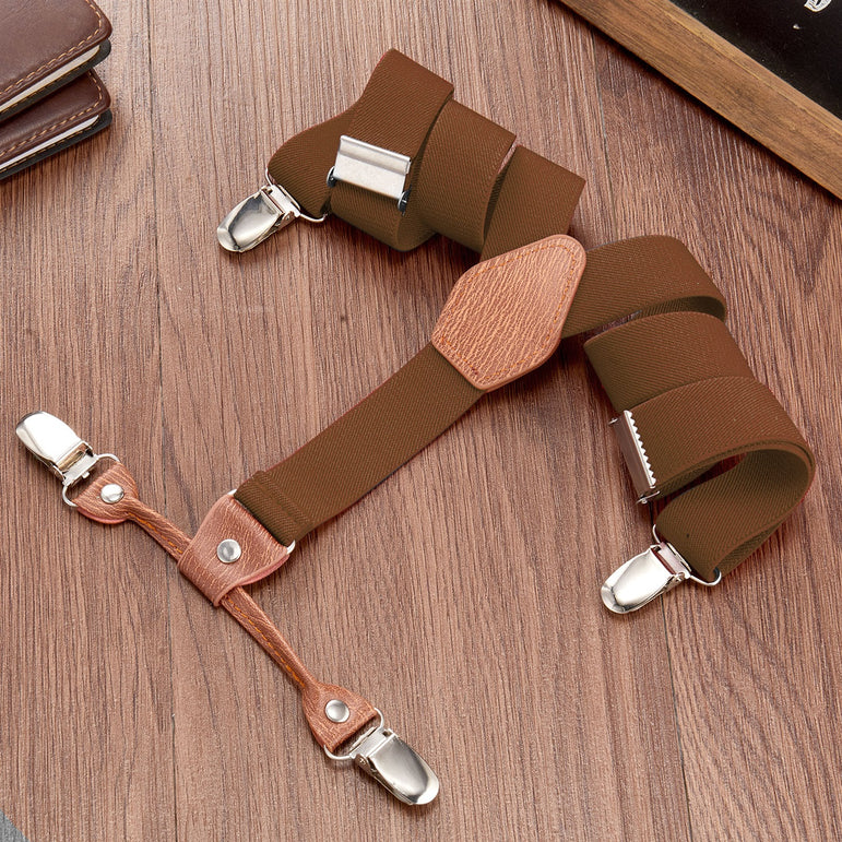 "Buyless Fashion Adjustable Suspenders for Kids - 26"" Elastic Straps 1"" - Leather Y Shape Back - 5151"