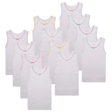 Buyless Fashion Girls Tagless Cami Scoop Neck Undershirts Cotton Tank With Trim and Strap (12 Pack)