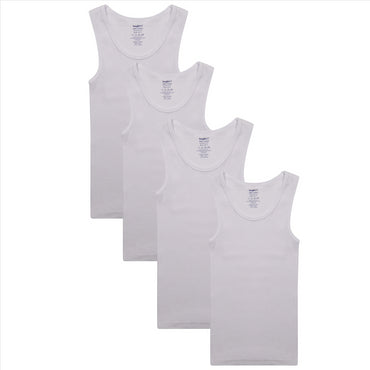 Buyless Fashion Boys Scoop Neck Tagless Undershirts Soft Cotton Tank Top (4 Pack)