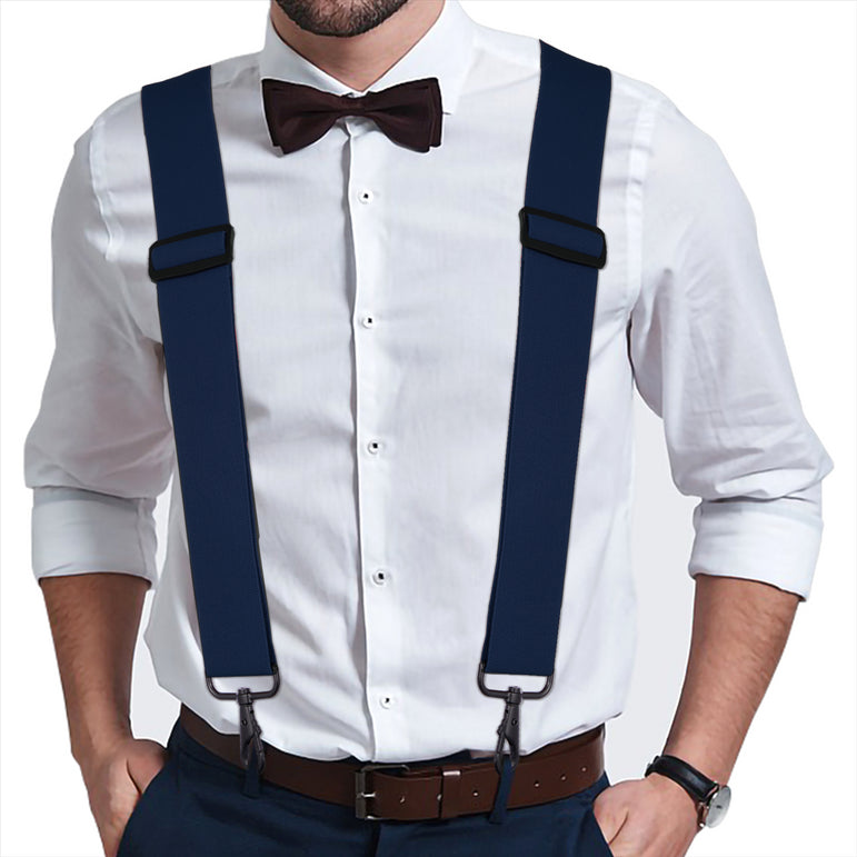 "Buyless Fashion Mens Suspenders - 48"" Elastic Adjustable Heavy Duty 2"" Wide - X Back With Black Hooks"