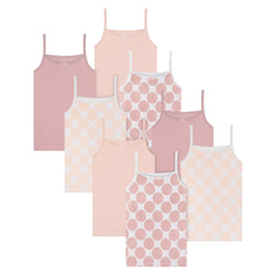 Buyless Fashion Girls Tagless Cami Scoop Neck Pink Polka Dot Undershirts Cotton Tank (8 Pack)