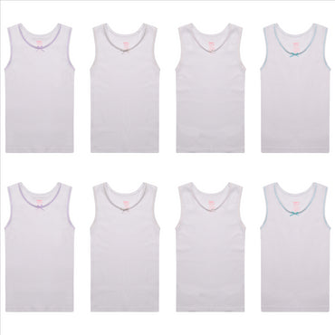 Buyless Fashion Girls Tagless Cami Scoop Neck Undershirts Cotton Tank With Trim and Strap (8 Pack)