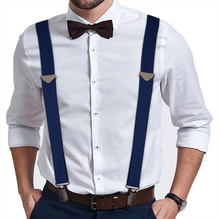 "Buyless Fashion Suspenders for Men - 48"" Adjustable Straps 1 1/4"" - X Back With Black Clips"