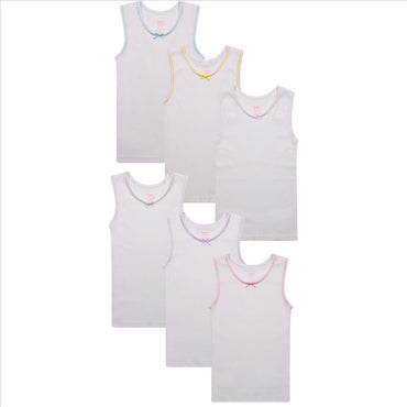 Buyless Fashion Girls Tagless Cami Scoop Neck Undershirts Cotton Tank With Trim and Strap (6 Pack)