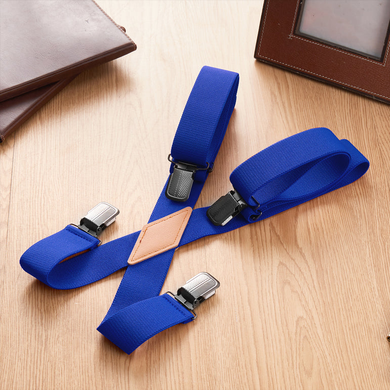 "Buyless Fashion Suspenders for Men - 48"" Adjustable Straps 1 1/4"" - X Back With Black Clips"