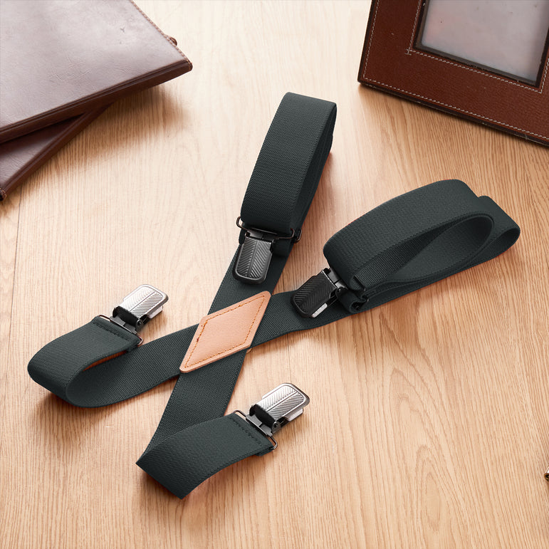 "Buyless Fashion Suspenders for Men - 48"" Adjustable Straps 1 1/4"" - X Back With Black Clips"