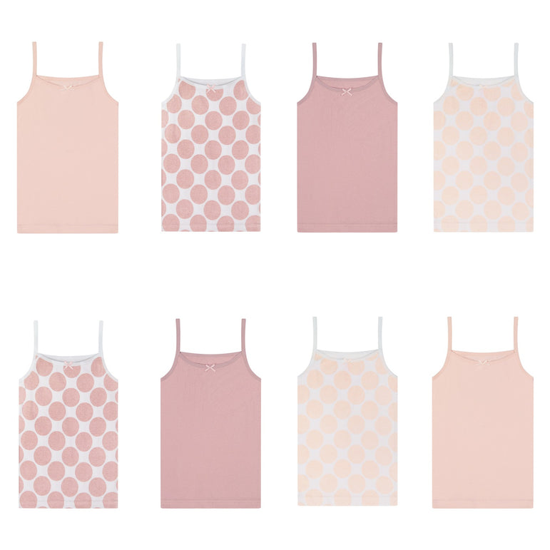 Buyless Fashion Girls Tagless Cami Scoop Neck Pink Polka Dot Undershirts Cotton Tank (8 Pack)