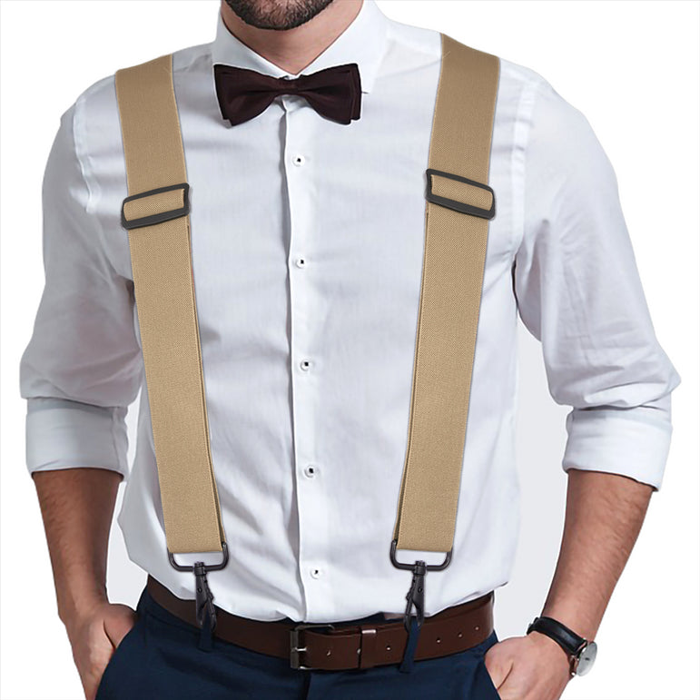 "Buyless Fashion Mens Suspenders - 48"" Elastic Adjustable Heavy Duty 2"" Wide - X Back With Black Hooks"