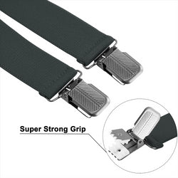 "Buyless Fashion Suspenders for Men - 48"" Adjustable Straps 1 1/4"" - X Back With Black Clips"