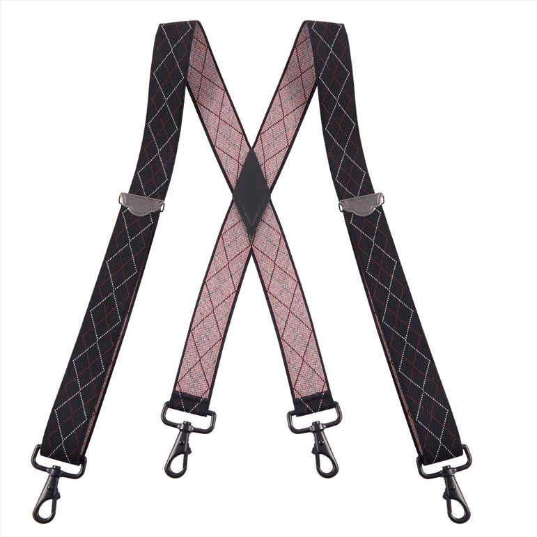 "Buyless Fashion Suspenders for Men - 48"" Adjustable Straps 1 1/4"" - X Back with Black Hooks"