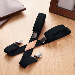 "Buyless Fashion Suspenders for Men - 48"" Adjustable Straps 1 1/4"" - X Back With Black Clips"