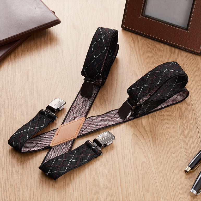 "Buyless Fashion Suspenders for Men - 48"" Adjustable Straps 1 1/4"" - X Back With Black Clips"
