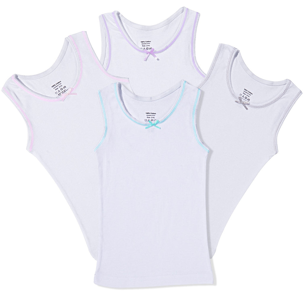4 Packs Baby Toddler Girl 100% Cotton Bow Color White Undershirt Cami Tank  Top