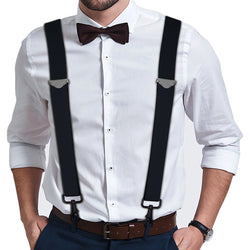 "Buyless Fashion 2 pack Suspenders for Men - 48"" Adjustable Straps 1 1/4"" - X Back with Black Hooks"