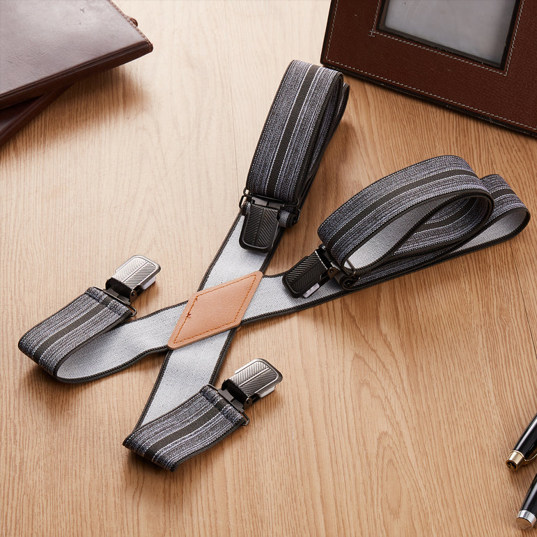 "Buyless Fashion Suspenders for Men - 48"" Adjustable Straps 1 1/4"" - X Back With Black Clips"