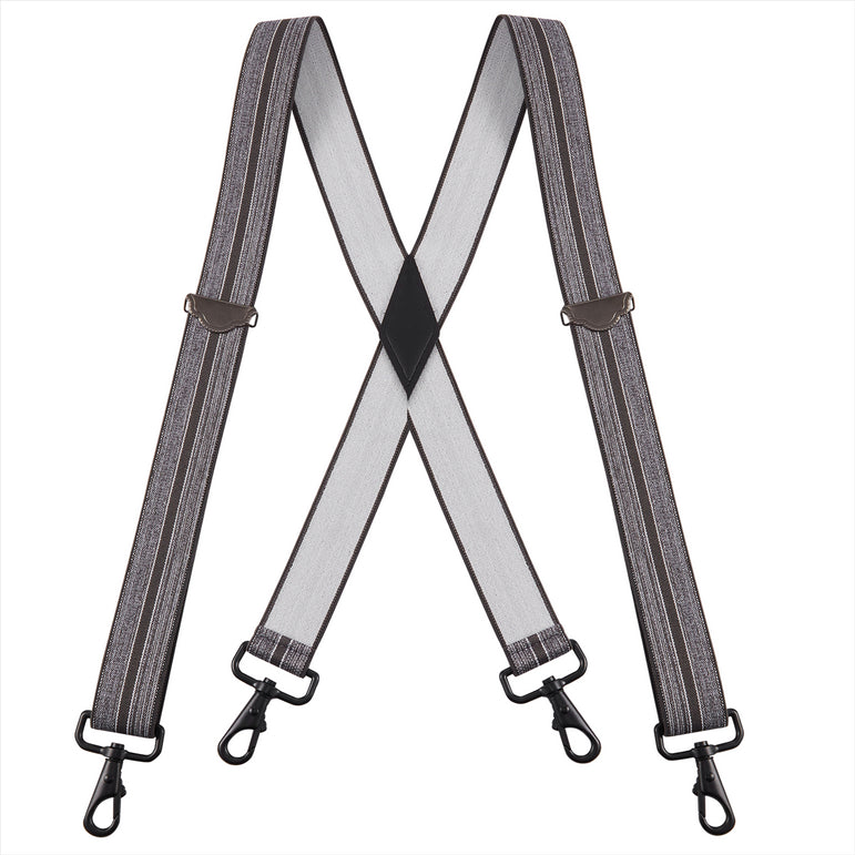 "Buyless Fashion Suspenders for Men - 48"" Adjustable Straps 1 1/4"" - X Back with Black Hooks"