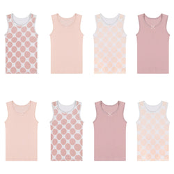 Buyless Fashion Girls Tagless Cami Scoop Neck Pink Polka Dot Undershirts Cotton Tank (8 Pack)