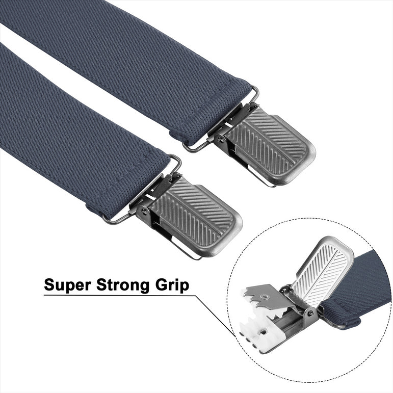 "Buyless Fashion Suspenders for Men - 48"" Adjustable Straps 1 1/4"" - X Back With Black Clips"