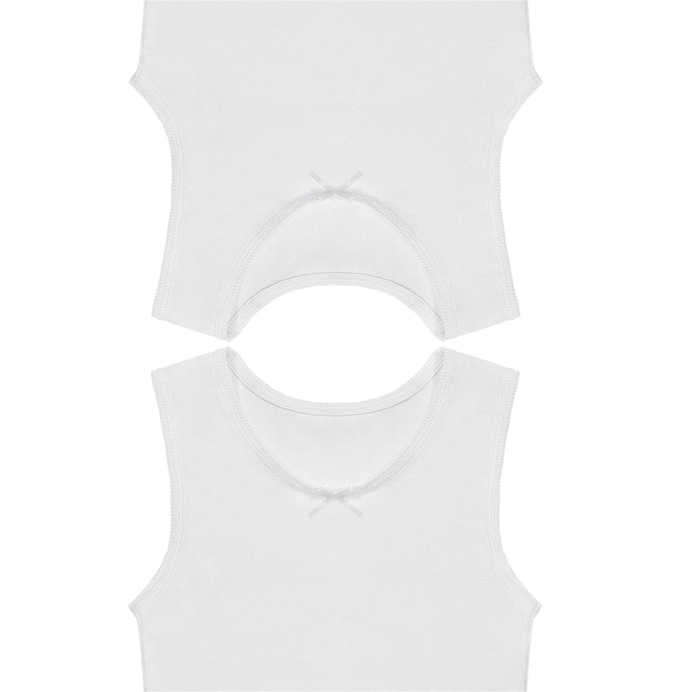 Buyless Fashion Big Girls Tagless Cami Scoop Neck Undershirts White Cotton Tank With Trim (8 Pack)