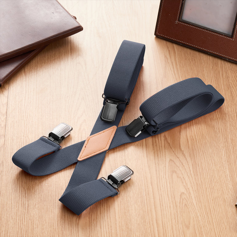 "Buyless Fashion Suspenders for Men - 48"" Adjustable Straps 1 1/4"" - X Back With Black Clips"