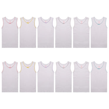 Buyless Fashion Girls Tagless Cami Scoop Neck Undershirts Cotton Tank With Trim and Strap (12 Pack)