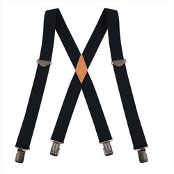 "Buyless Fashion Suspenders for Men - 48"" Adjustable Straps 1 1/4"" - X Back With Black Clips"