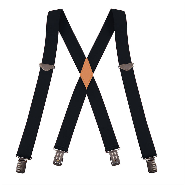 "Buyless Fashion Suspenders for Men - 48"" Adjustable Straps 1 1/4"" - X Back With Black Clips"
