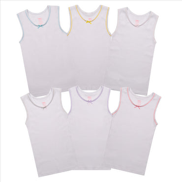 Buyless Fashion Girls Tagless Cami Scoop Neck Undershirts Cotton Tank With Trim and Strap (6 Pack)