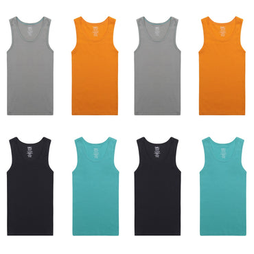Buyless Fashion Boys Scoop Neck Tagless Undershirts Soft Cotton Tank Top (8 Pack)
