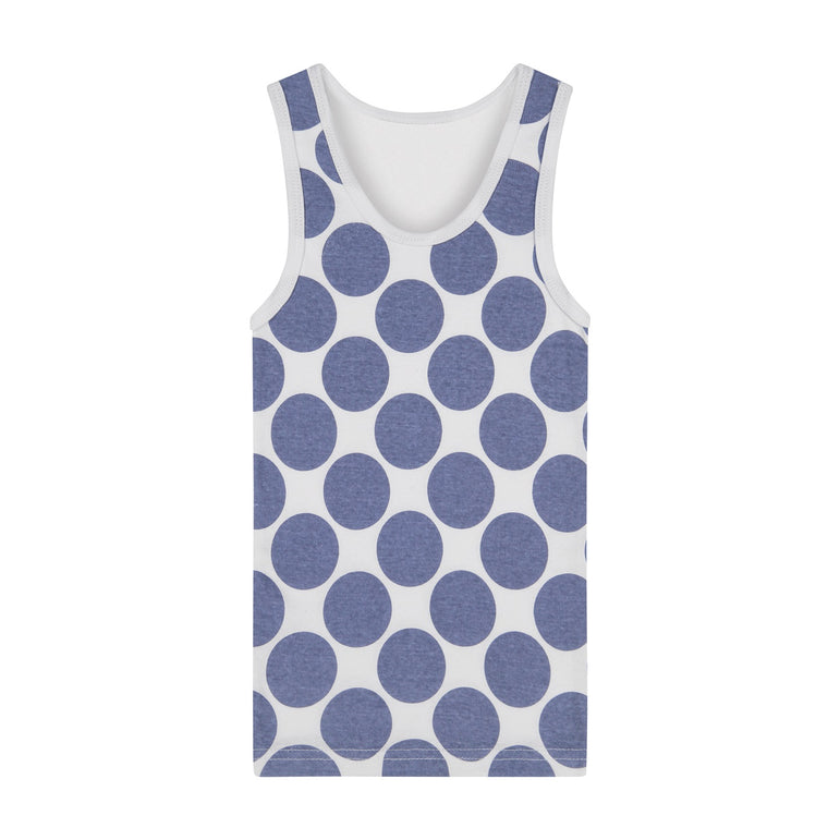 Buyless Fashion Boys Scoop Neck Tagless Undershirts Soft Cotton Blue Polka Dot Tank Top (8 Pack)