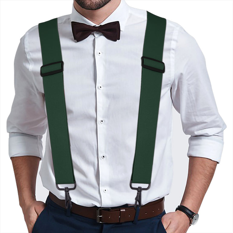 "Buyless Fashion Mens Suspenders - 48"" Elastic Adjustable Heavy Duty 2"" Wide - X Back With Black Hooks"