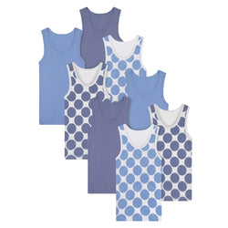 Buyless Fashion Boys Scoop Neck Tagless Undershirts Soft Cotton Blue Polka Dot Tank Top (8 Pack)