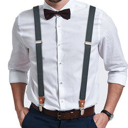 "Buyless Fashion Leather End 2 Pack Suspenders for Men - 48"" Elastic Adjustable Straps 1"" - Y Shape"