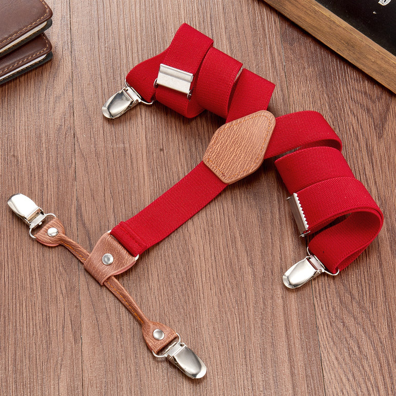 "Buyless Fashion Adjustable Suspenders for Kids - 26"" Elastic Straps 1"" - Leather Y Shape Back - 5151"